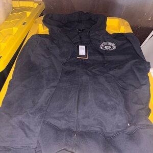 Frye Boot Company Men's Full Zip Black Hoodie Logo Front And Back